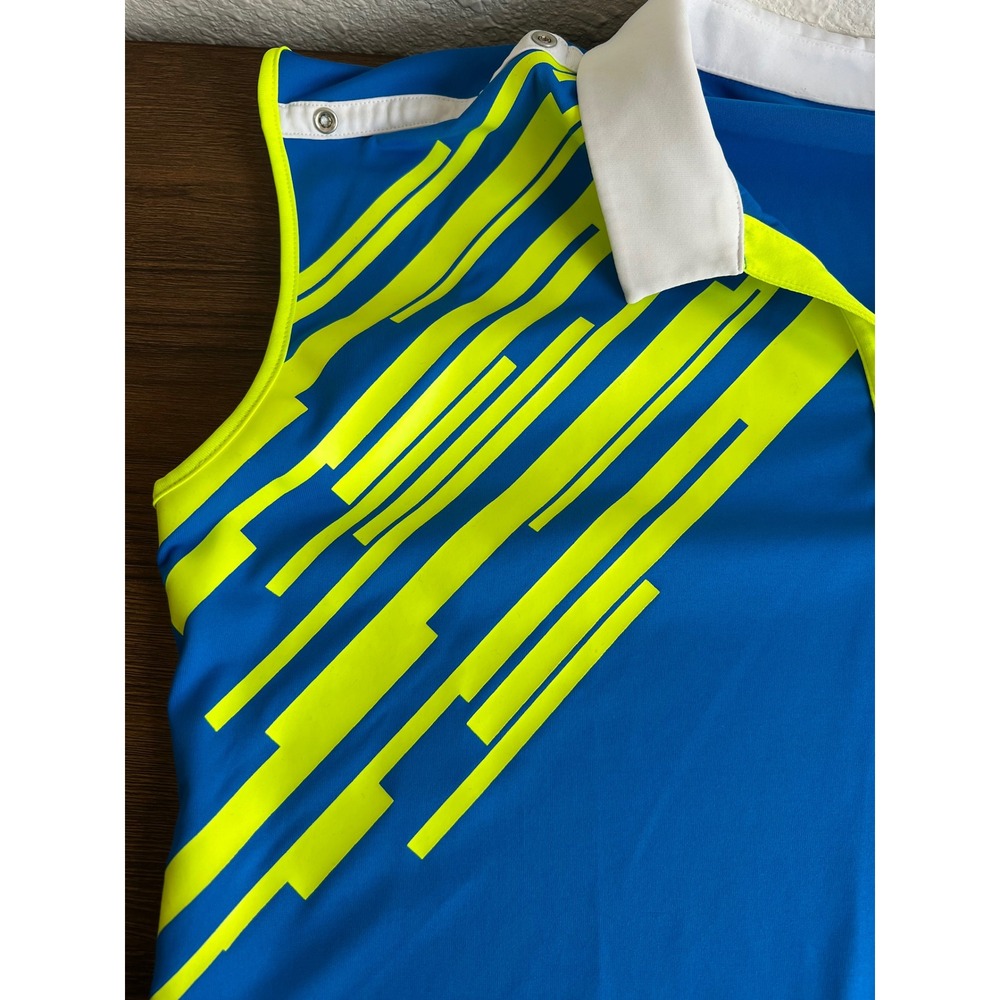 Adidas Golf Womens Sleeveless Polo Shirt Blue Neon Yellow Graphic Size L - Picture 6 of 8